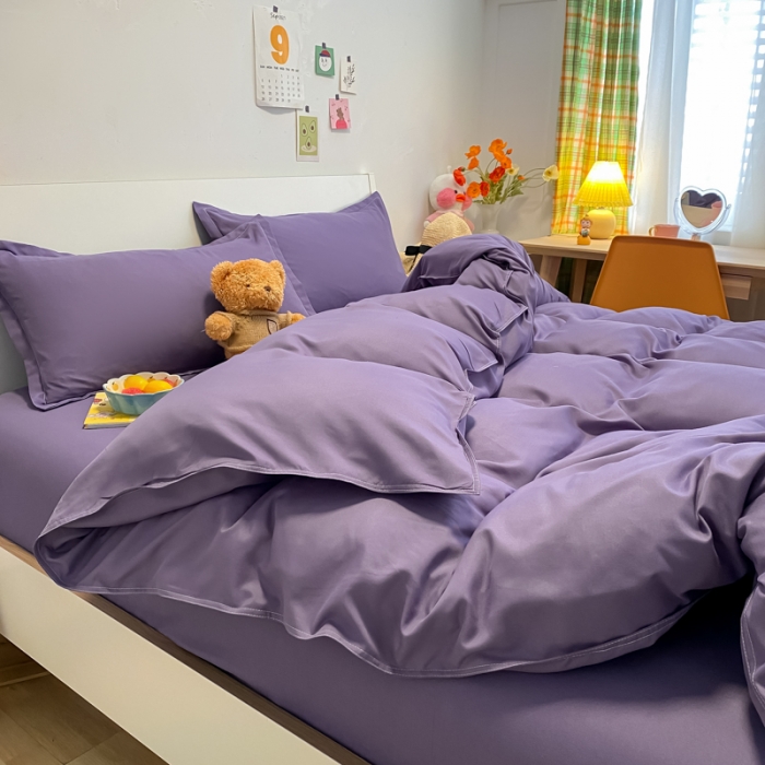 91家纺网 家纺一手货源 找家纺 贝拉梦2021新款美棉纯色系列四件套-慕尚紫