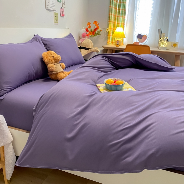 91家纺网 家纺一手货源 找家纺 贝拉梦2021新款美棉纯色系列四件套-慕尚紫