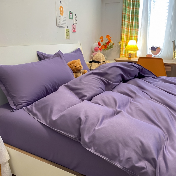 91家纺网 家纺一手货源 找家纺 贝拉梦2021新款美棉纯色系列四件套-慕尚紫
