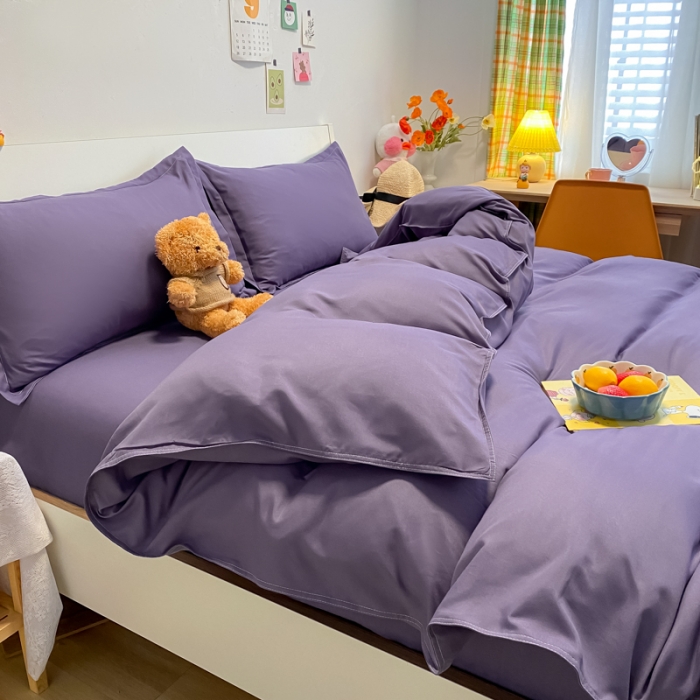 91家纺网 家纺一手货源 找家纺 贝拉梦2021新款美棉纯色系列四件套-慕尚紫
