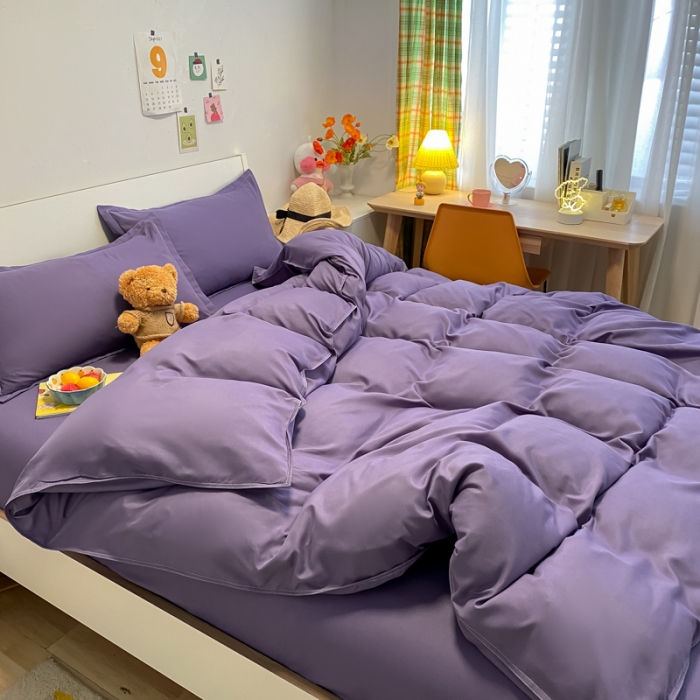 91家纺网 家纺一手货源 找家纺 贝拉梦2021新款美棉纯色系列四件套-慕尚紫