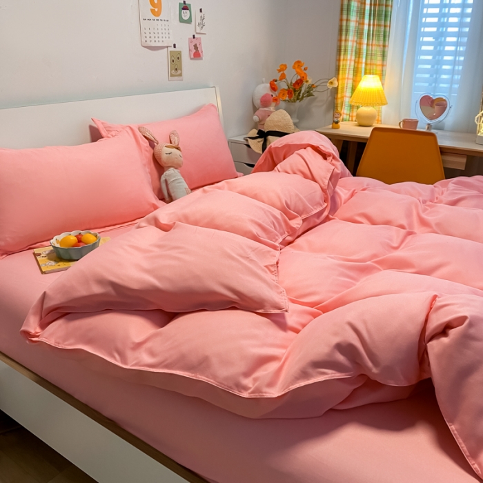 91家纺网 家纺一手货源 找家纺 贝拉梦2021新款美棉纯色系列四件套-亚兰粉