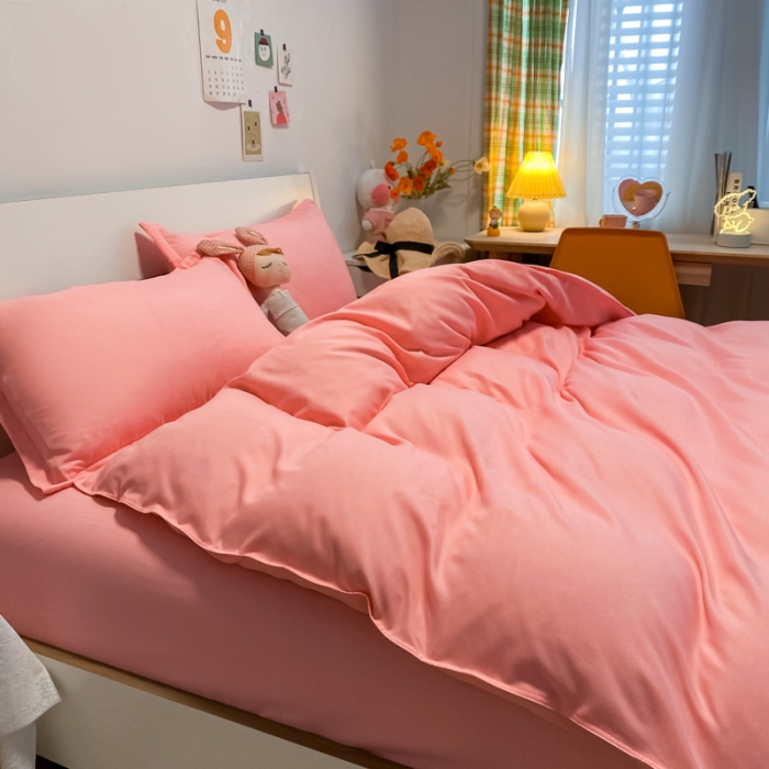 91家纺网 家纺一手货源 找家纺 贝拉梦2021新款美棉纯色系列四件套-亚兰粉