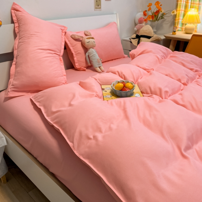 91家纺网 家纺一手货源 找家纺 贝拉梦2021新款美棉纯色系列四件套-亚兰粉