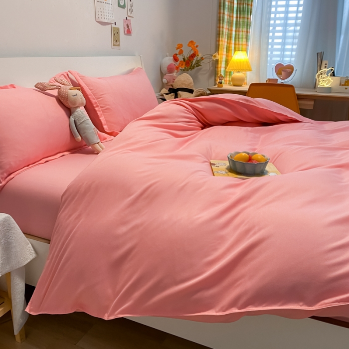 91家纺网 家纺一手货源 找家纺 贝拉梦2021新款美棉纯色系列四件套-亚兰粉