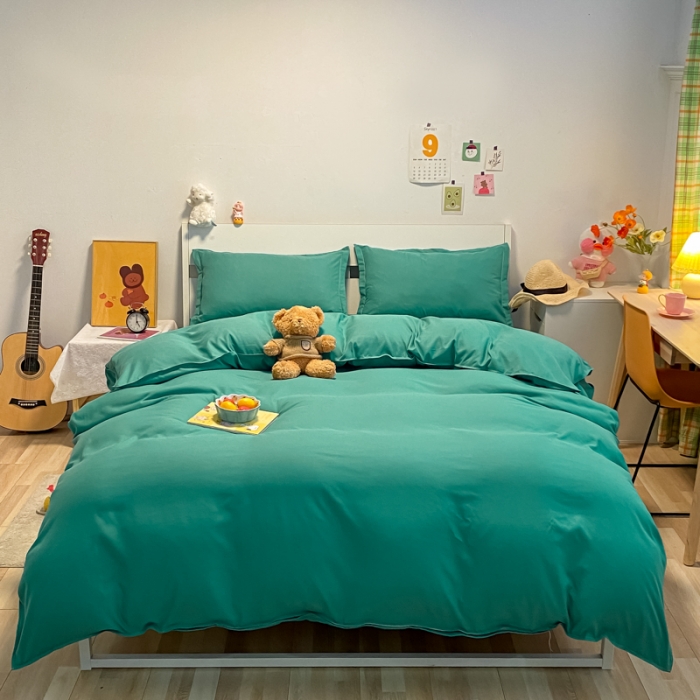 91家纺网 家纺一手货源 找家纺 贝拉梦2021新款美棉纯色系列四件套-卡森绿