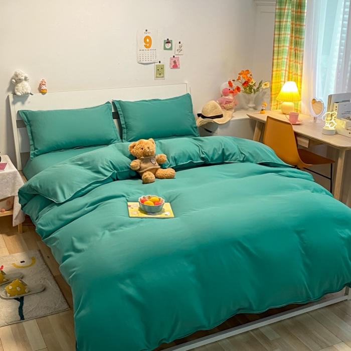 91家纺网 家纺一手货源 找家纺 贝拉梦2021新款美棉纯色系列四件套-卡森绿