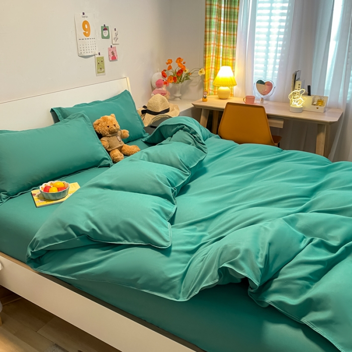 91家纺网 家纺一手货源 找家纺 贝拉梦2021新款美棉纯色系列四件套-卡森绿