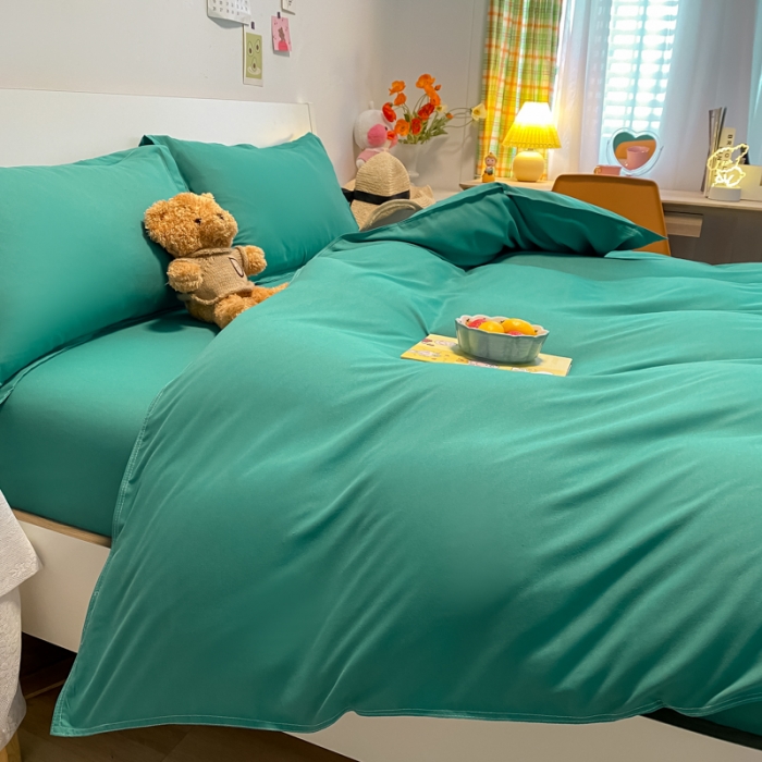 91家纺网 家纺一手货源 找家纺 贝拉梦2021新款美棉纯色系列四件套-卡森绿