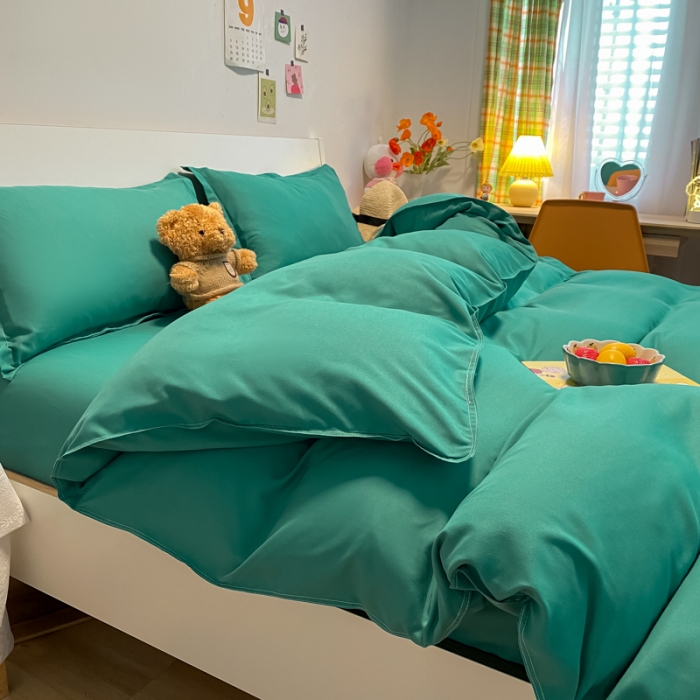 91家纺网 家纺一手货源 找家纺 贝拉梦2021新款美棉纯色系列四件套-卡森绿