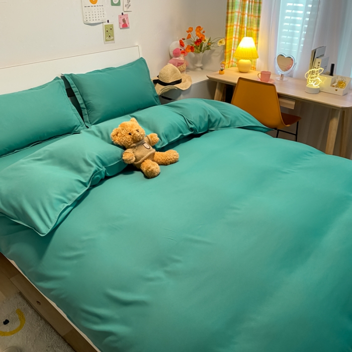 91家纺网 家纺一手货源 找家纺 贝拉梦2021新款美棉纯色系列四件套-卡森绿