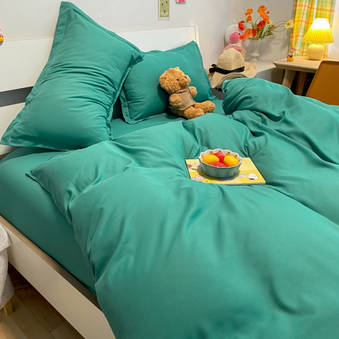 91家纺网 家纺一手货源 找家纺 贝拉梦2021新款美棉纯色系列四件套-卡森绿