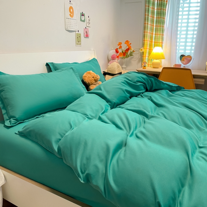 91家纺网 家纺一手货源 找家纺 贝拉梦2021新款美棉纯色系列四件套-卡森绿