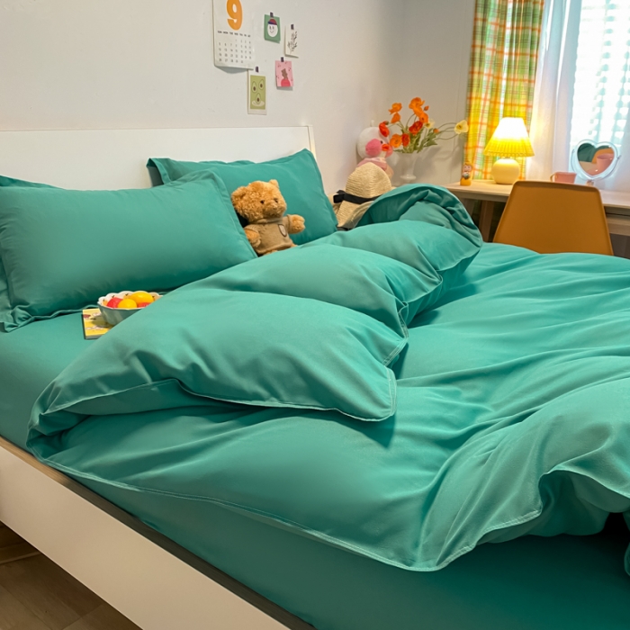 91家纺网 家纺一手货源 找家纺 贝拉梦2021新款美棉纯色系列四件套-卡森绿
