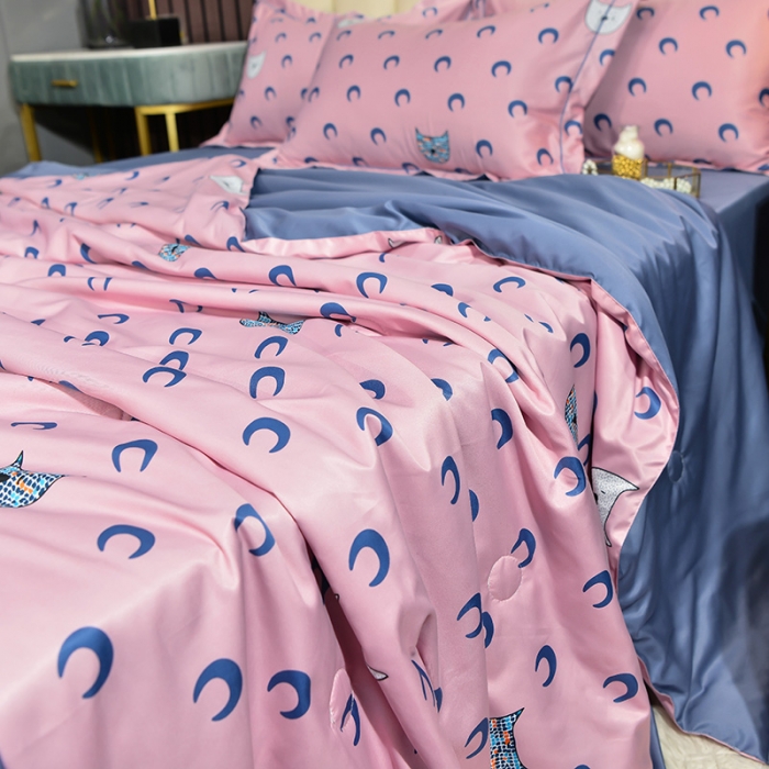 91家纺网 家纺一手货源 找家纺 梦柏2021新款水洗天丝夏被 夏凉被 月亮猫