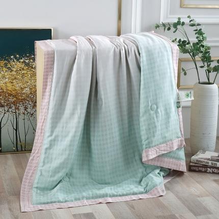 91家纺网 家纺一手货源 找家纺 娇逸 2021新款40天丝莫代尔镂空款夏凉被千鸟格粉绿