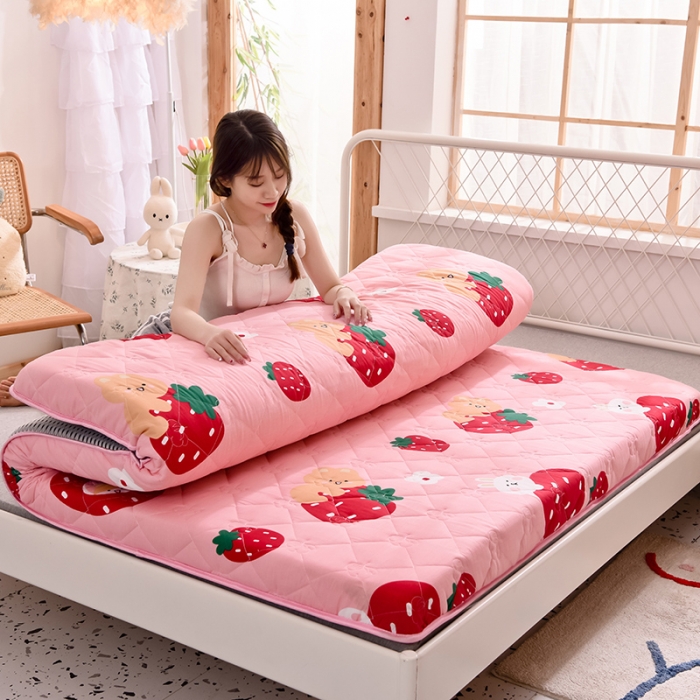 91家纺网 家纺一手货源 找家纺 寐珂 2025新款全棉大豆纤维床垫厚款 草莓乐园