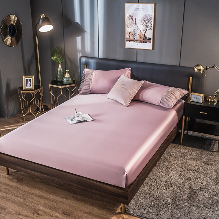 91家纺网 家纺一手货源 找家纺 丽莱美 2026爆款天丝冰丝床笠 豆沙粉