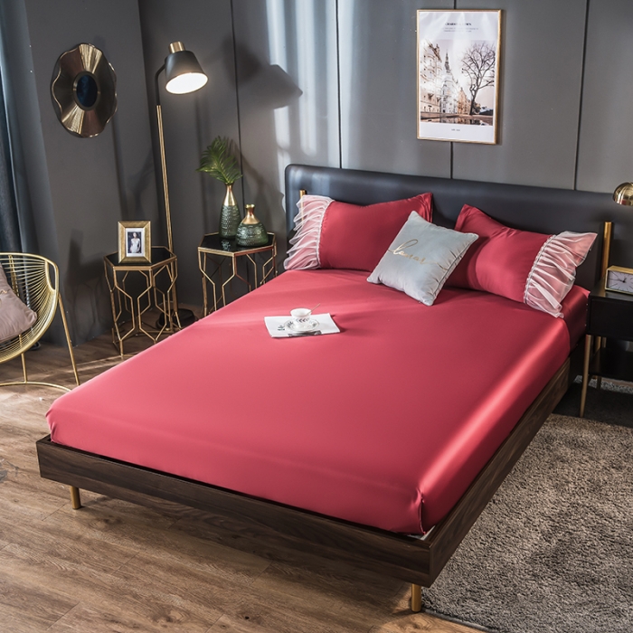 91家纺网 家纺一手货源 找家纺 丽莱美 2026爆款天丝冰丝床笠 酒红