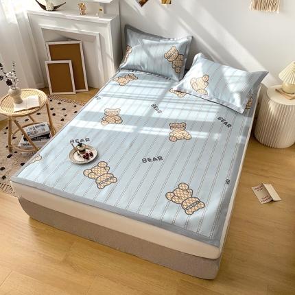 91家纺网 家纺一手货源 找家纺 懒猫 2021新款宽边圆网冰丝凉席三件套 暴力熊