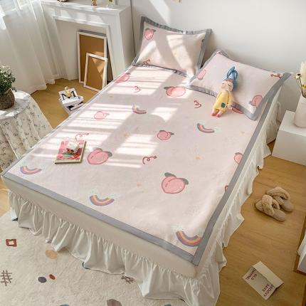 91家纺网 家纺一手货源 找家纺 懒猫 2021新款宽边圆网冰丝凉席三件套 彩虹桃桃