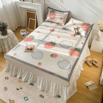 91家纺网 家纺一手货源 找家纺 懒猫 2021新款宽边圆网冰丝凉席三件套 草莓气泡