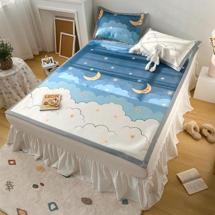 91家纺网 家纺一手货源 找家纺 懒猫 2021新款宽边圆网冰丝凉席三件套 梦幻夜空