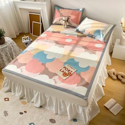 91家纺网 家纺一手货源 找家纺 懒猫 2021新款宽边圆网冰丝凉席三件套 日系小花