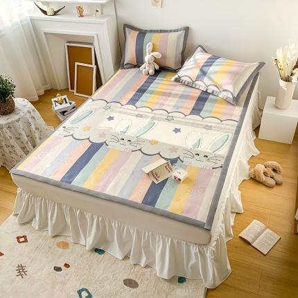 91家纺网 家纺一手货源 找家纺 懒猫 2021新款宽边圆网冰丝凉席三件套 兔小哈