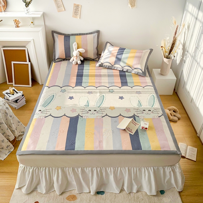 91家纺网 家纺一手货源 找家纺 懒猫 2021新款宽边圆网冰丝凉席三件套 兔小哈