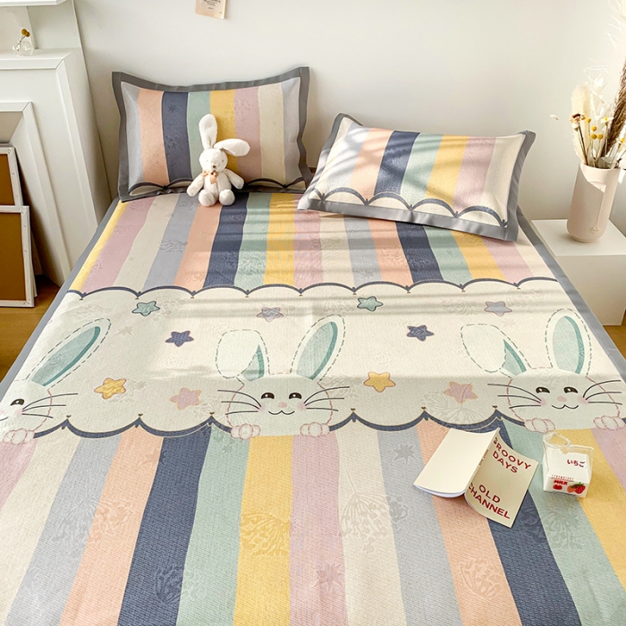 91家纺网 家纺一手货源 找家纺 懒猫 2021新款宽边圆网冰丝凉席三件套 兔小哈