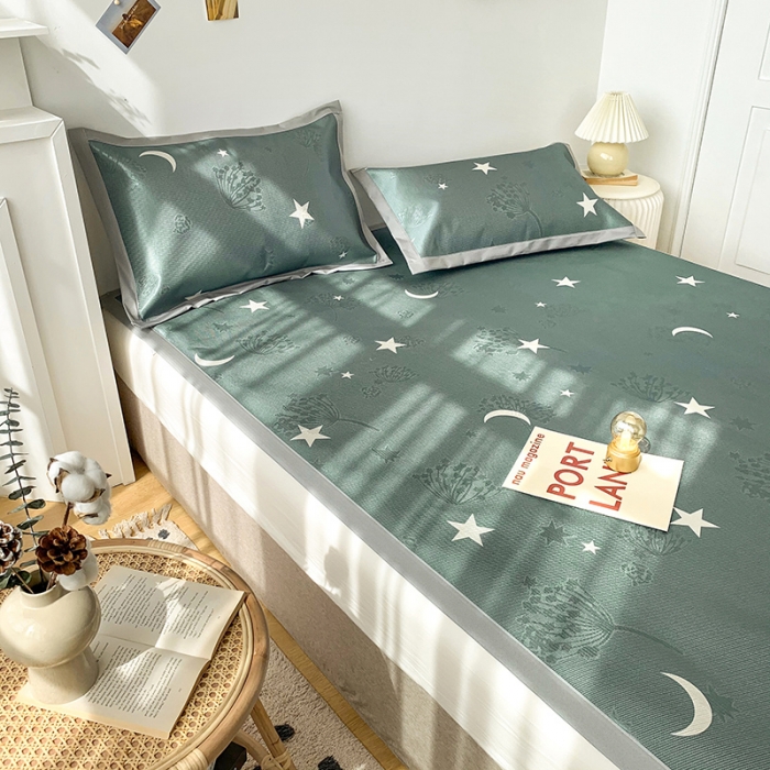 91家纺网 家纺一手货源 找家纺 懒猫 2021新款宽边圆网冰丝凉席三件套 星月