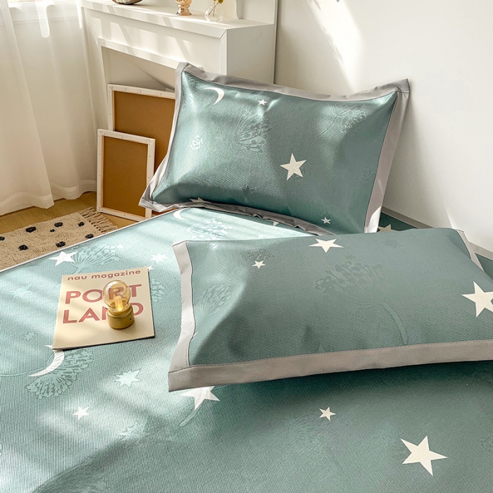 91家纺网 家纺一手货源 找家纺 懒猫 2021新款宽边圆网冰丝凉席三件套 星月