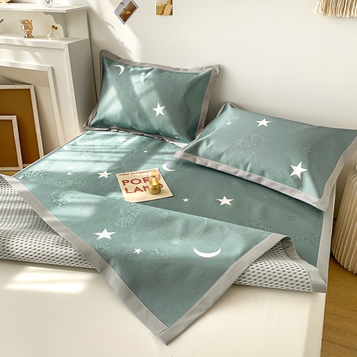 91家纺网 家纺一手货源 找家纺 懒猫 2021新款宽边圆网冰丝凉席三件套 星月