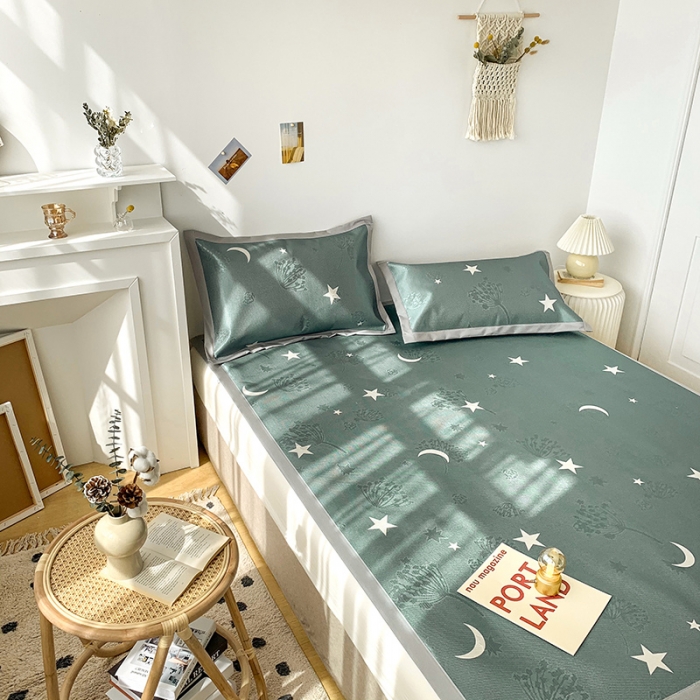 91家纺网 家纺一手货源 找家纺 懒猫 2021新款宽边圆网冰丝凉席三件套 星月