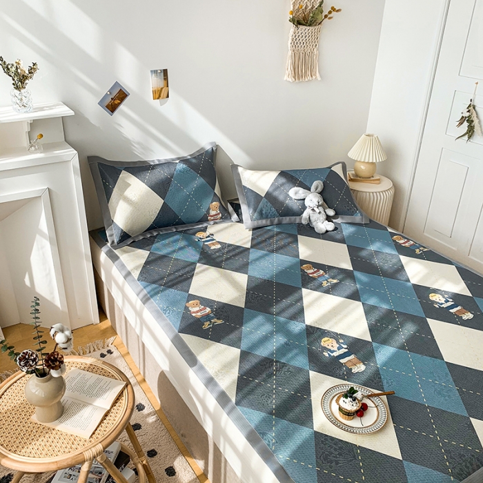 91家纺网 家纺一手货源 找家纺 懒猫 2021新款宽边圆网冰丝凉席三件套 幸迪