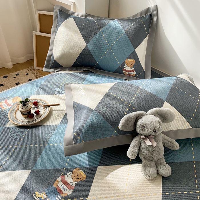 91家纺网 家纺一手货源 找家纺 懒猫 2021新款宽边圆网冰丝凉席三件套 幸迪