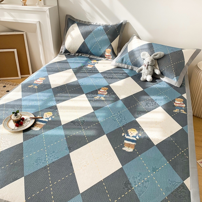 91家纺网 家纺一手货源 找家纺 懒猫 2021新款宽边圆网冰丝凉席三件套 幸迪