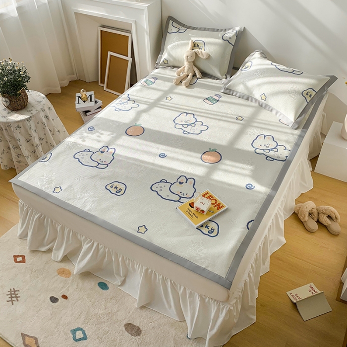 91家纺网 家纺一手货源 找家纺 懒猫 2021新款宽边圆网冰丝凉席三件套 元气兔