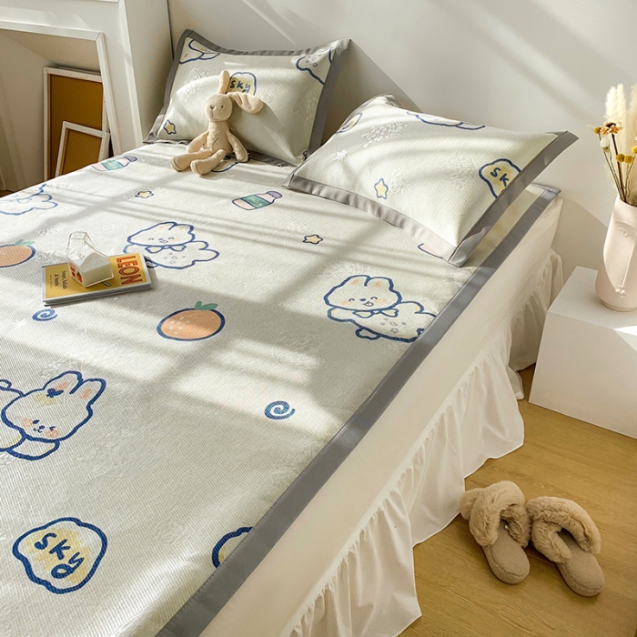 91家纺网 家纺一手货源 找家纺 懒猫 2021新款宽边圆网冰丝凉席三件套 元气兔