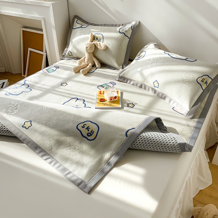 91家纺网 家纺一手货源 找家纺 懒猫 2021新款宽边圆网冰丝凉席三件套 元气兔