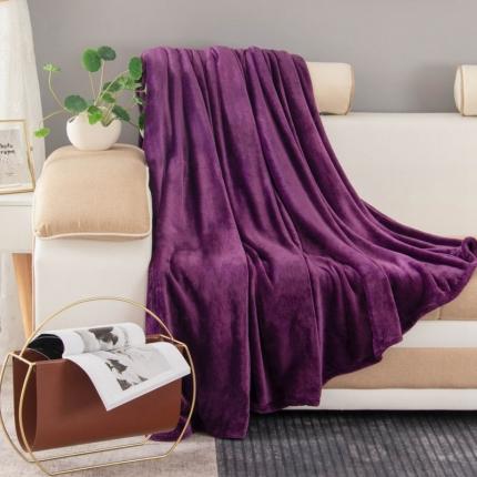 潮彤绒毯 直播爆款300g纯色法莱绒毛毯盖毯休闲毯子 紫