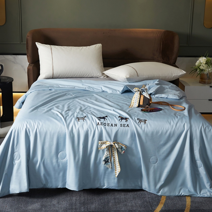 91家纺网 家纺一手货源 找家纺 凡客 2021春夏新款水洗真丝丝巾夏被 凡尔赛（天蓝）