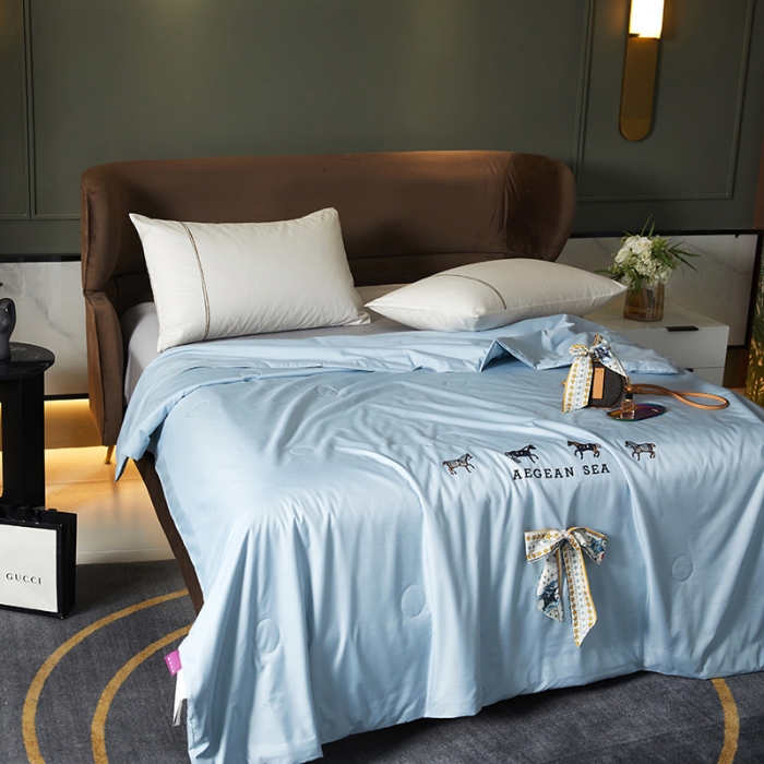 91家纺网 家纺一手货源 找家纺 凡客 2021春夏新款水洗真丝丝巾夏被 凡尔赛（天蓝）