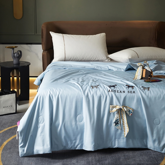 91家纺网 家纺一手货源 找家纺 凡客 2021春夏新款水洗真丝丝巾夏被 凡尔赛（天蓝）