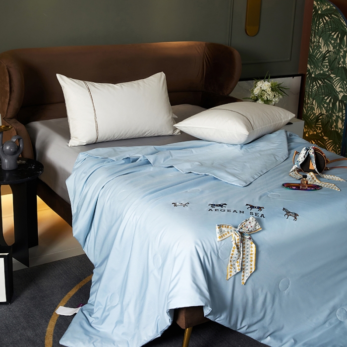 91家纺网 家纺一手货源 找家纺 凡客 2021春夏新款水洗真丝丝巾夏被 凡尔赛（天蓝）