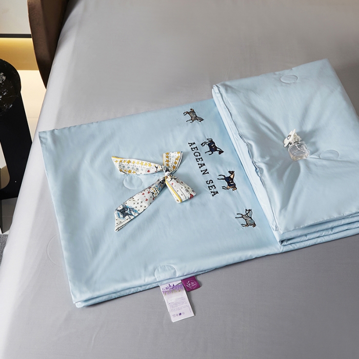 91家纺网 家纺一手货源 找家纺 凡客 2021春夏新款水洗真丝丝巾夏被 凡尔赛（天蓝）