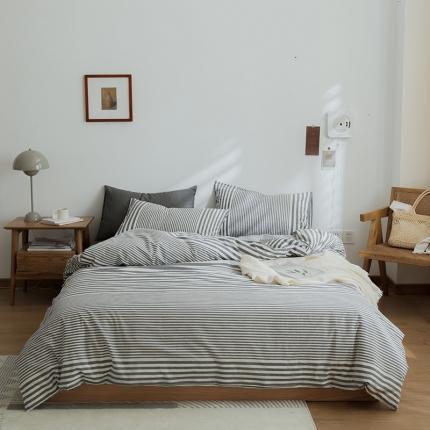 91家纺网 家纺一手货源 找家纺 北欧良品 2021新款A类色织水洗棉四件套 渐变灰条