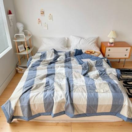 91家纺网 家纺一手货源 找家纺 尚品本色 2023新款水洗棉夏被 蓝大格