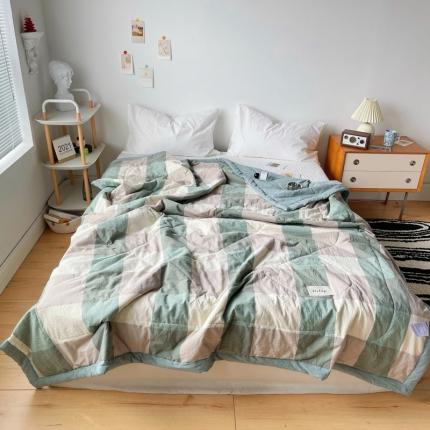 91家纺网 家纺一手货源 找家纺 尚品本色 2023新款水洗棉夏被  绿大格